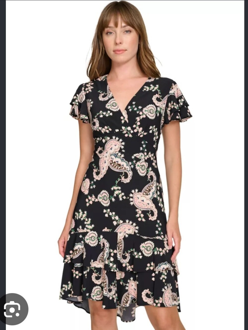 Tommy Hilfiger NWT Size 18 Black Paisley Floral Ruffle Midi Dress $119 Cocktail